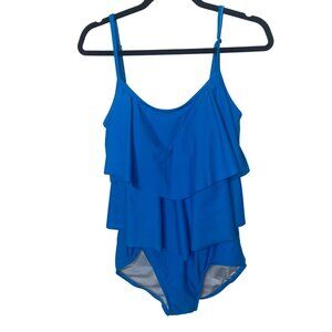 Maxine of Hollywood One-Piece Swimsuit Womens 16? Blue Two Tiered Beach Resort C